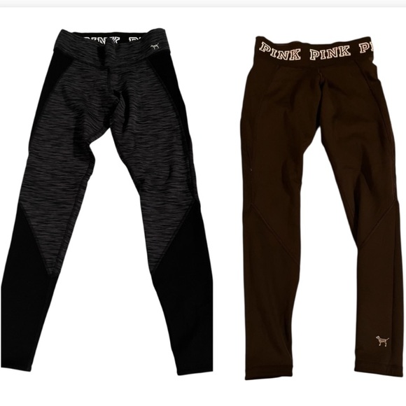 Victoria's Secret Pink Black Marl Gray Logo Ultimate Reversible Yoga Leggings S - Picture 2 of 7